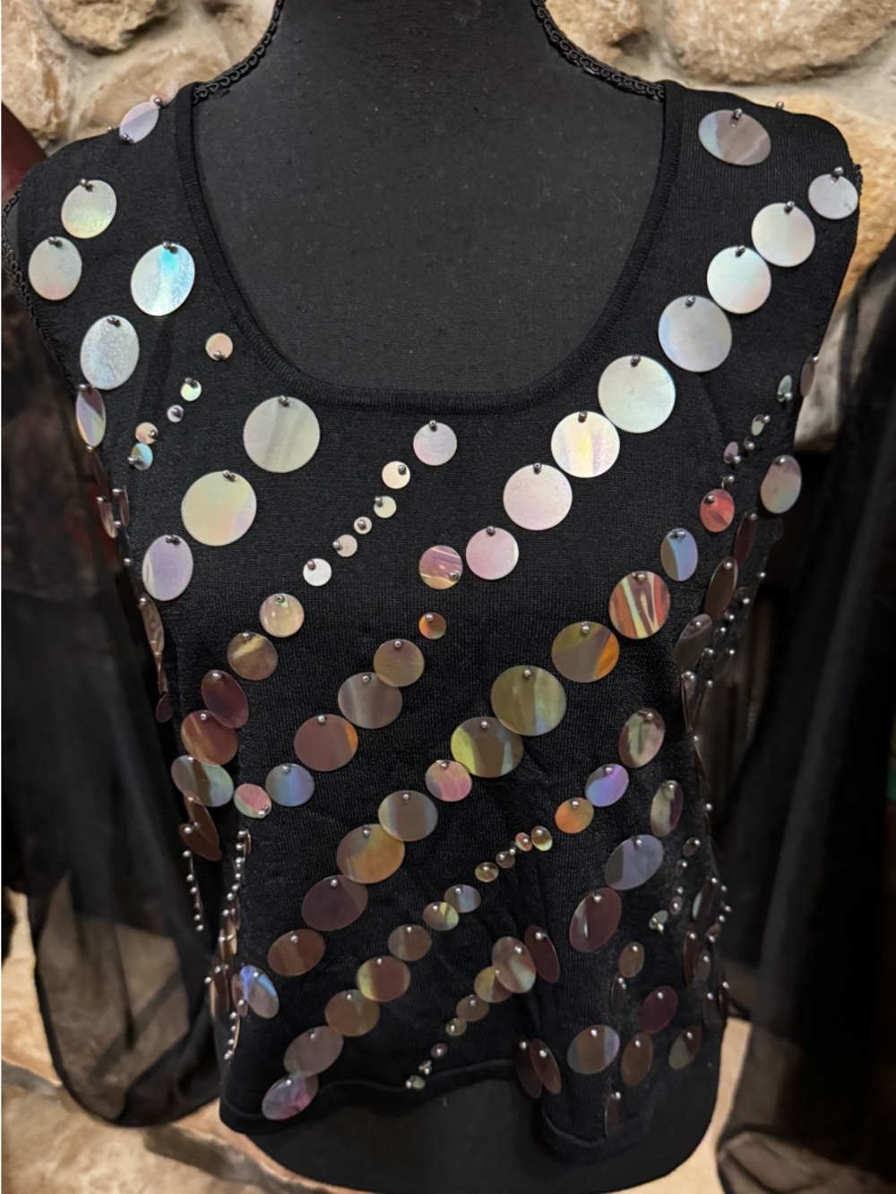 Black Sequin Disc Cardigan with Matching Tank - Picture 3 of 12